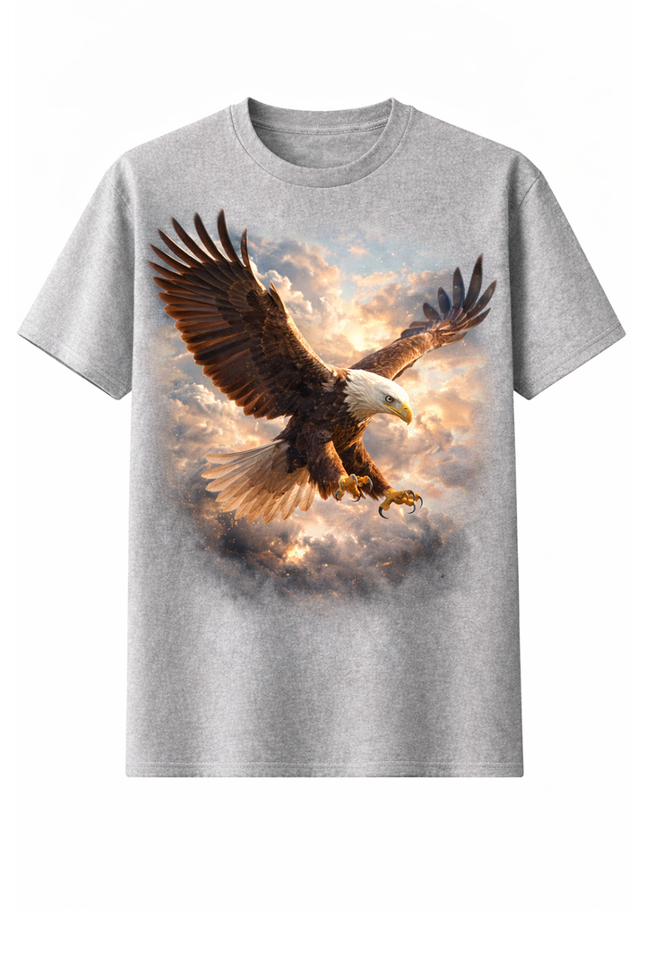 Grey t-shirt with dtg printed eagle design on front