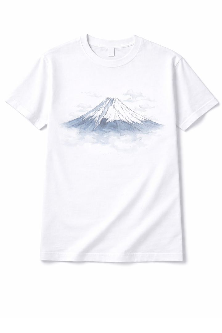 White t-shirt with dtg printed mountain landscape design