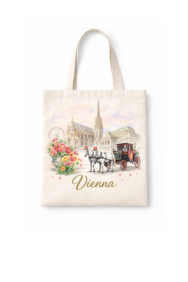 Canvas tote bag with dtg printed Vienna illustration design