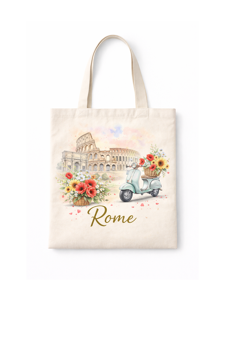 Canvas tote bag with dtg printed Rome illustration design