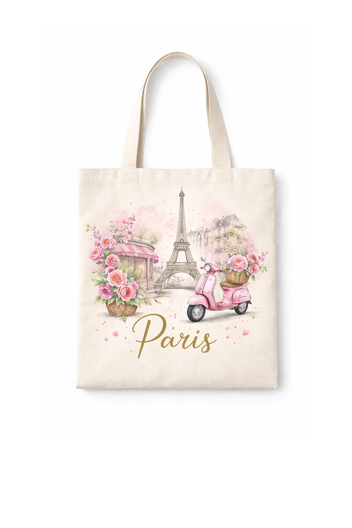 Canvas tote bag with dtg printed Paris illustration design