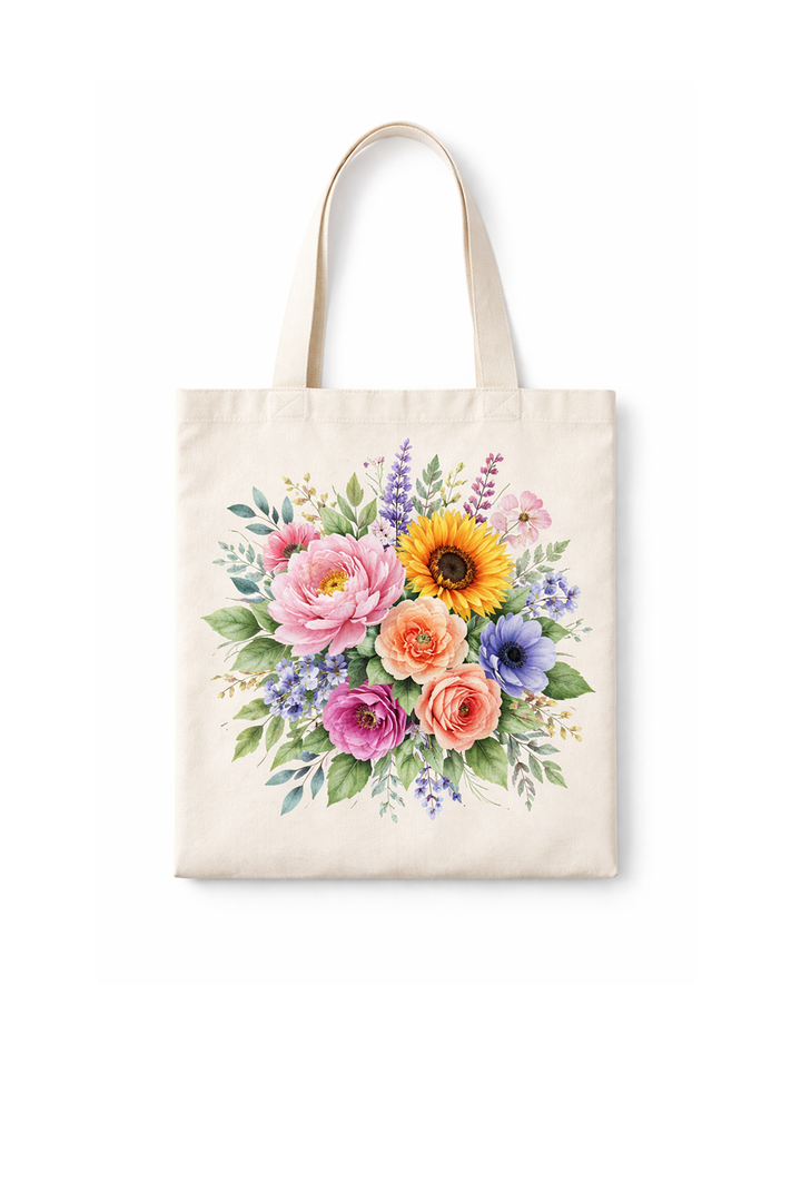 Canvas tote bag with dtg printed floral design