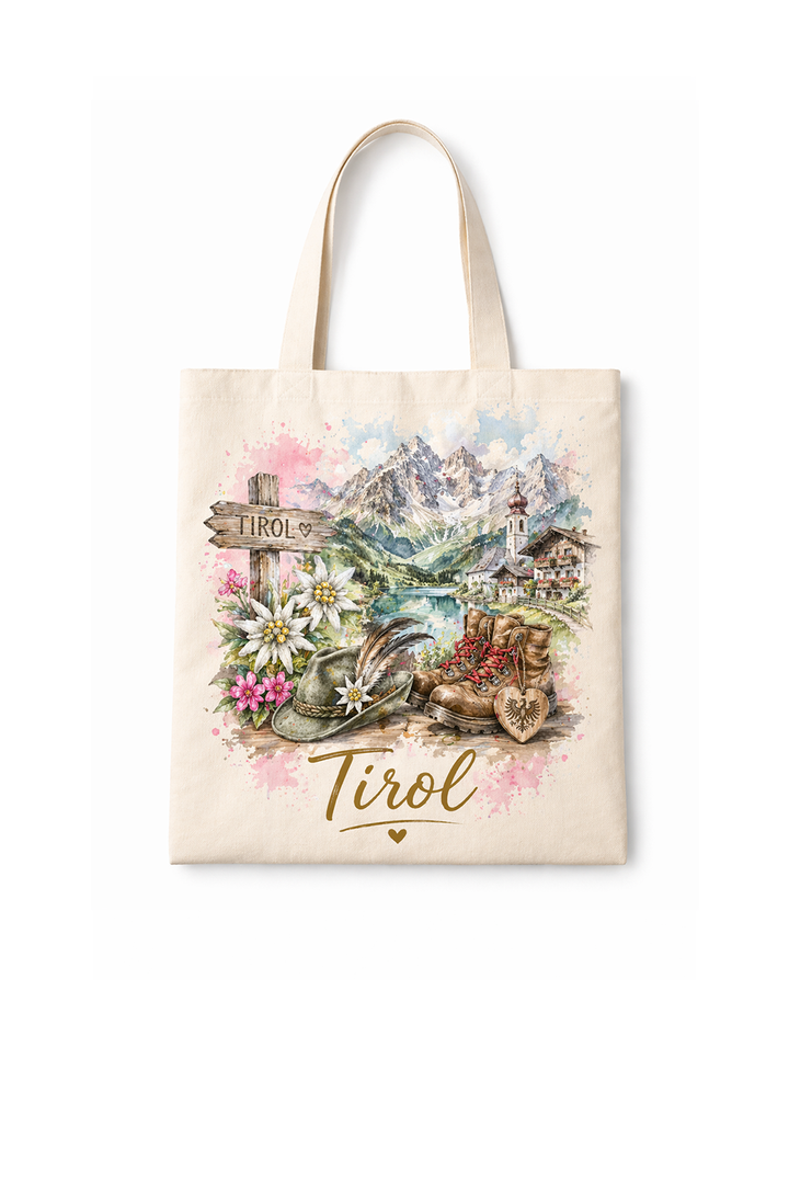 Canvas tote bag with dtg printed Tirol landscape design